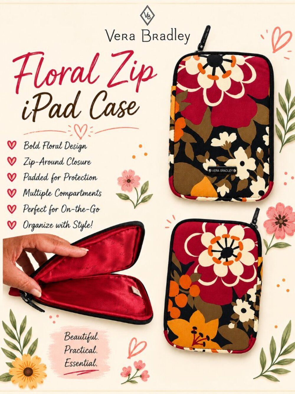 Vera Bradley Padded Floral iPad/Tablet Sleeve Case